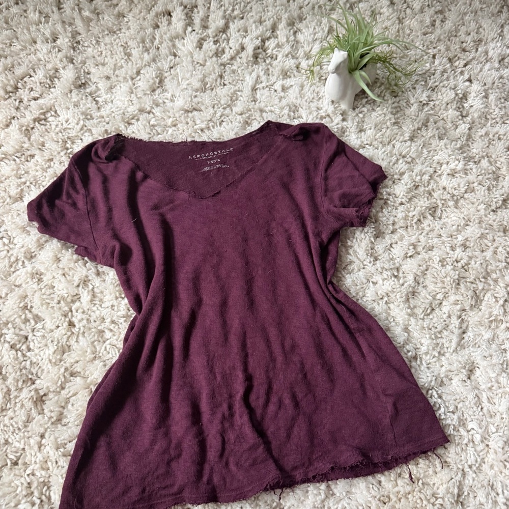 Aeropostale Deep Purple bohemian, loose, distressed V-Neck Tee